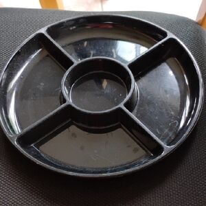 Round Black Serving Tray with Compartments